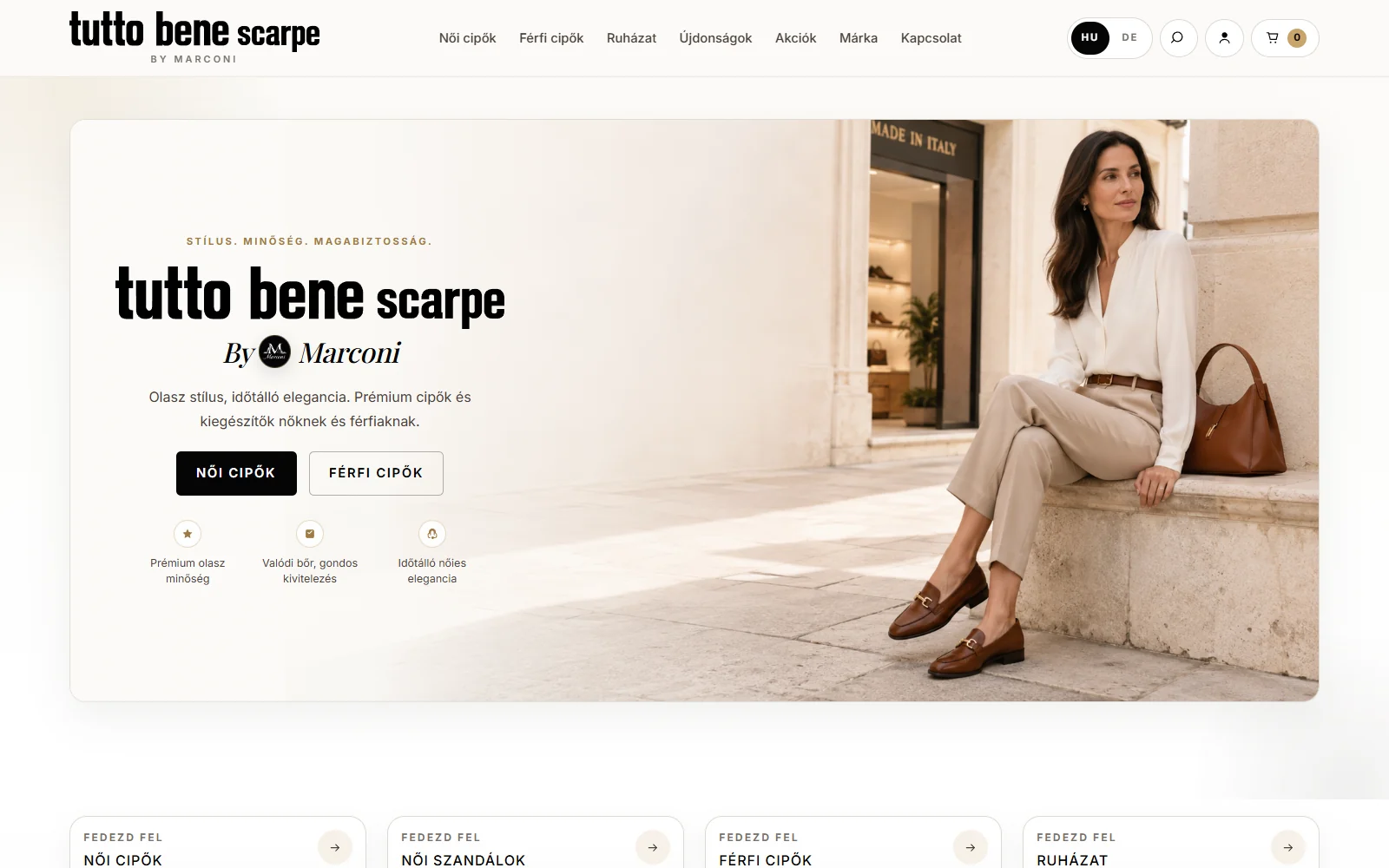 Tutto Marconi production fashion webshop homepage