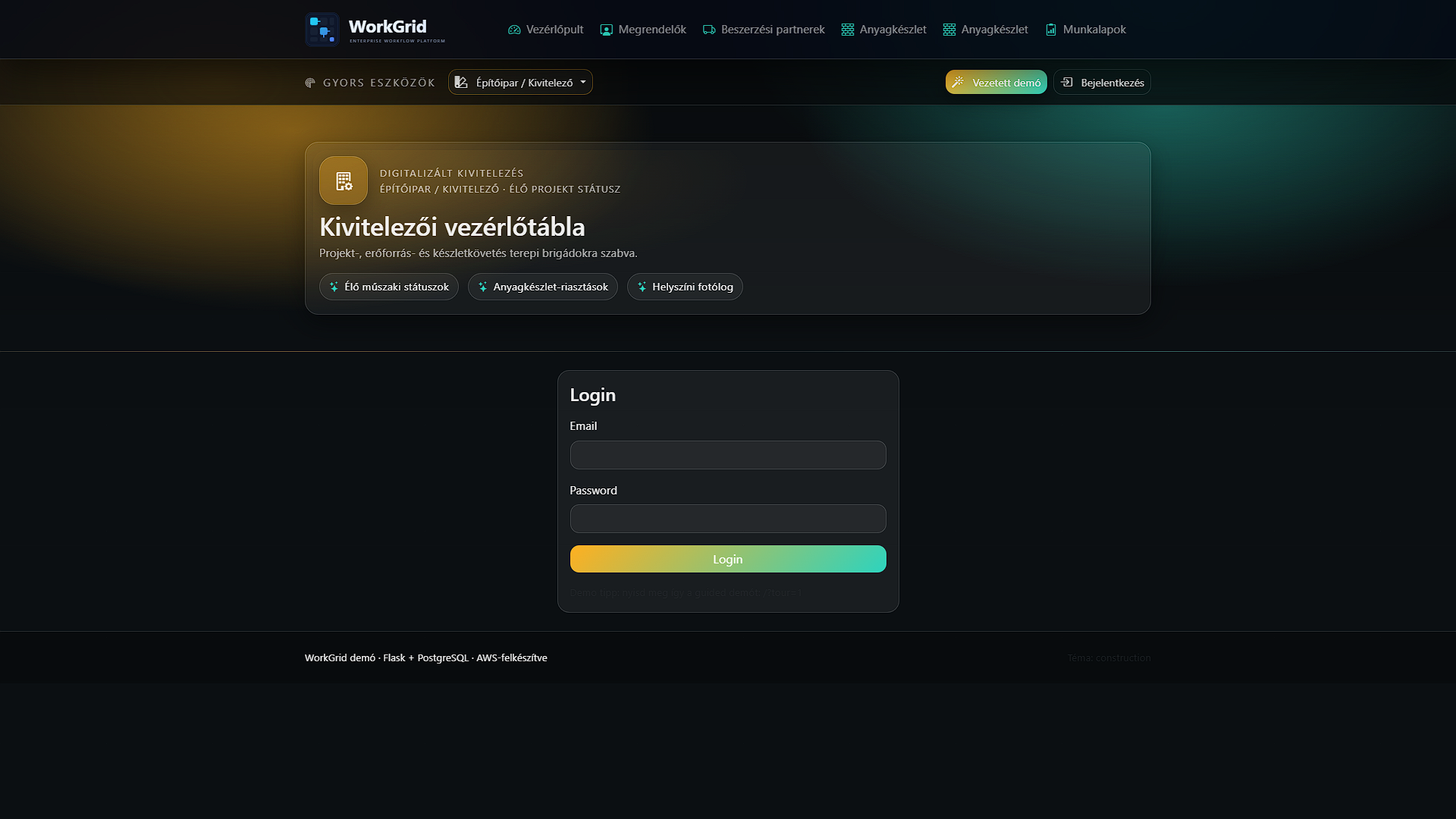 WorkGrid publikus demo képernyőkép